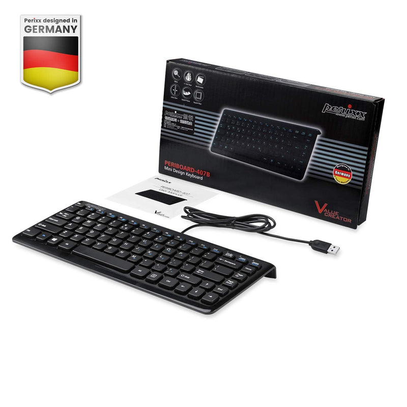 [Australia - AusPower] - Perixx PERIBOARD-407B US, Wired USB Mini Keyboard with 11 Hot Keys - Glossy Black - US English Layout Wired Black 