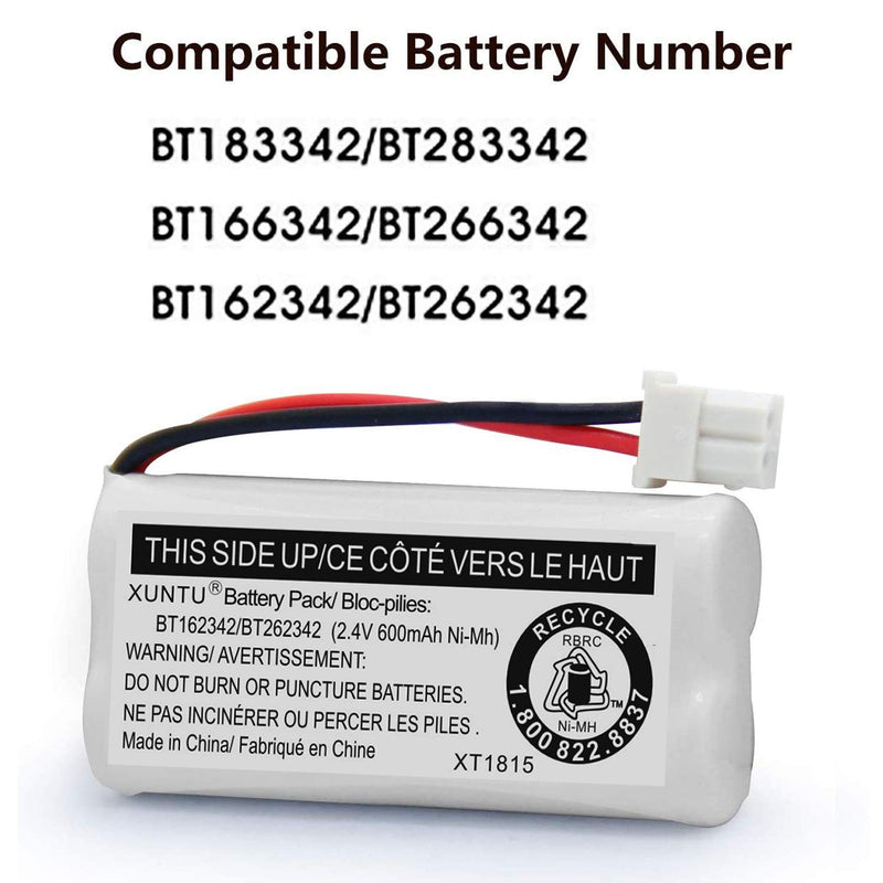 [Australia - AusPower] - XUNTU BT162342/BT262342 2.4V 600mAh Ni-MH Cordless Phone Battery Pack BT166342/BT266342 BT183342/BT283342 Compatible with EL52351 TL90070 CS5119 DS6511 DS6722 LS6305 Handset (4 Pack) 4 Pack 