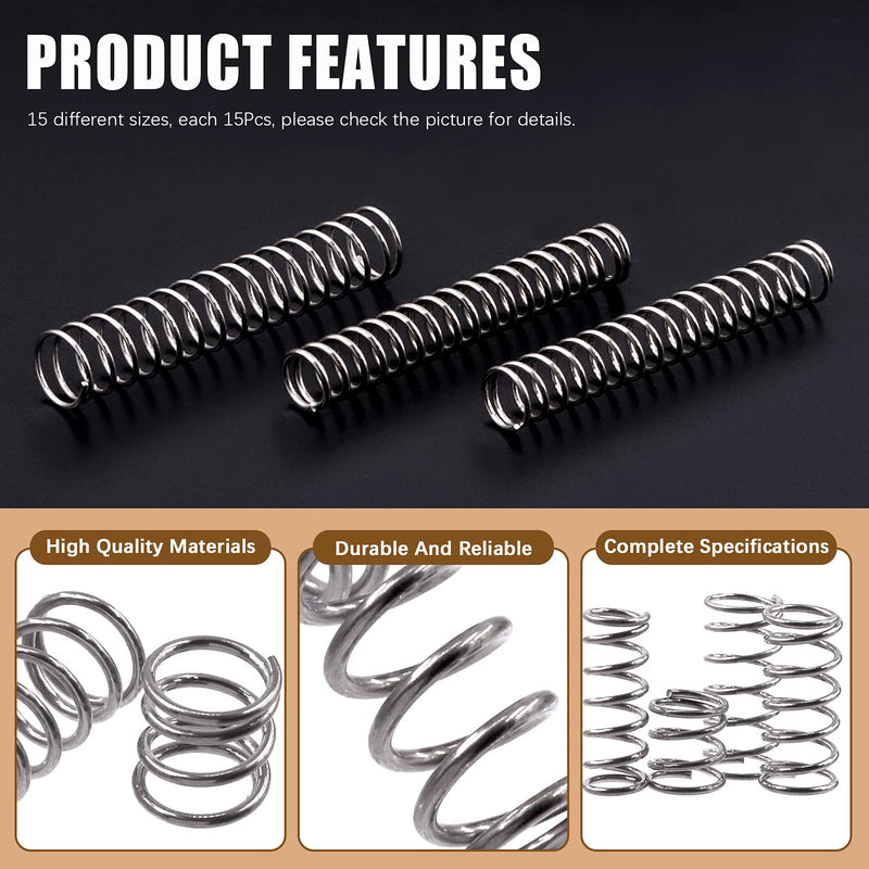 [Australia - AusPower] - Wokape 240Pcs 15 Sizes Compression Springs Assortment Kit, Mini Stainless Steel Extension Springs for Shop and Home Repairs, 0.39" to 1.97" Length, 0.16" to 0.24" OD, 10mm - 50mm Length, 4-6mm OD 240 