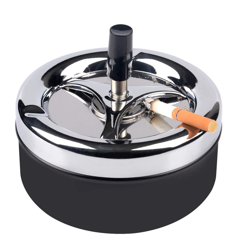 [Australia - AusPower] - Round Push Down Stainless Steel Modern Tabletop Cigarette Ashtray with Spinning Tray, Cigarette Ashtray for Indoor or Outdoor Use, Ash Holder for Smokers, Desktop Smoking Ash Tray for Home Office 