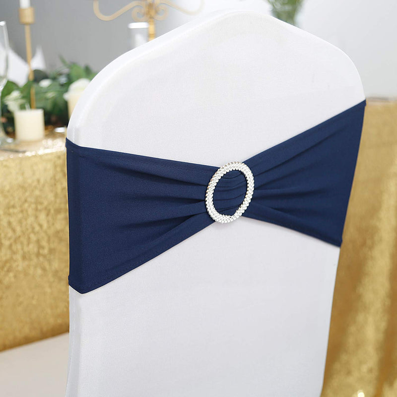 [Australia - AusPower] - Peomeise 25pcs Navy Spandex Chair Sashes with Buckle Slider for Wedding, Party Decoration 