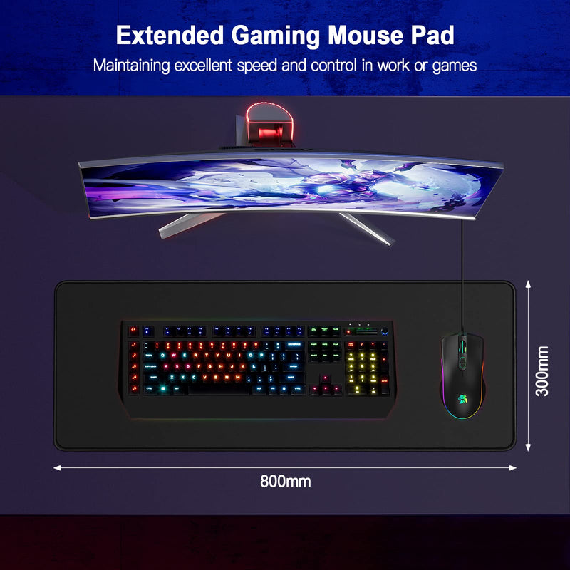 [Australia - AusPower] - Gaming Mouse Pad, XXL Large Extended Ｍousepad, 35.4x15.7 in with Stitched Edges Computer Keyboard Desk Pad, with Waterproof Non-Slip Base for Home/Office/Gaming/Work/Mouse Pads for Desk, Black 