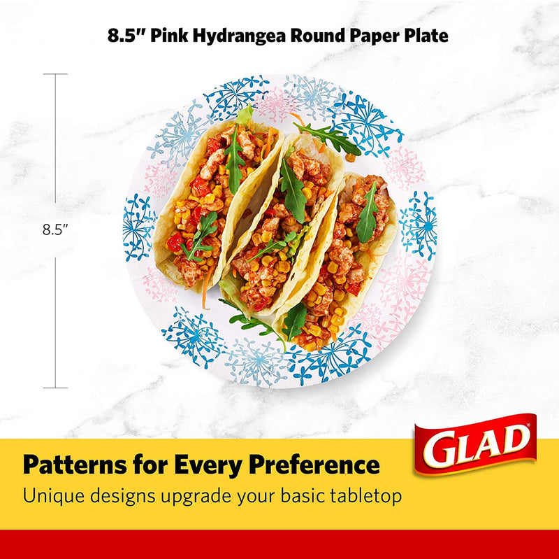 [Australia - AusPower] - Glad 8 1/2-Inch Round Paper Plates | Soak Proof Cut Resistant Microwavable Disposable Paper Plates for Everyday Use | White Paper Plates with Pink Floral Design, Heavy Duty Paper Plates, 50 Count 
