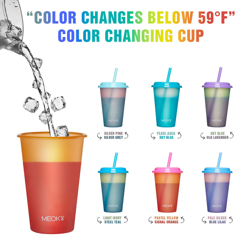 [Australia - AusPower] - Meoky Color Changing Cups with Lids and Straws for Kids 6Pack 12oz Plastic Reusable Cold Drink Tumblers Summer Party Cups 6 Count (Pack of 1) 