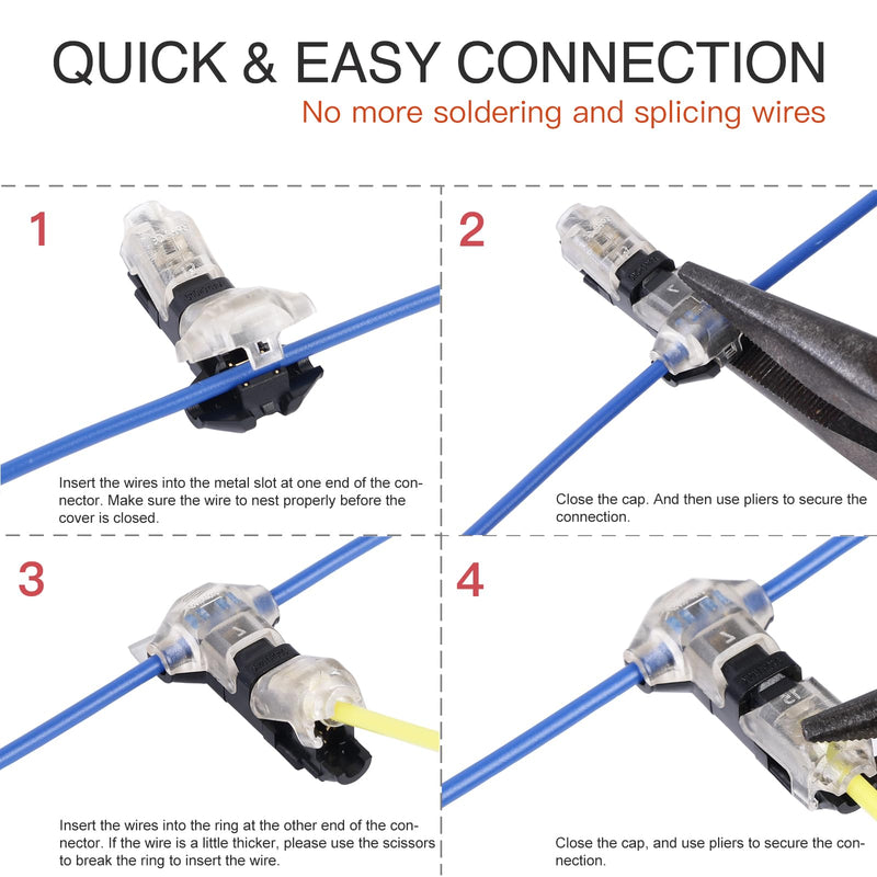 [Australia - AusPower] - Brightfour T Tap Wire Connectors for 14-18 AWG Wires, No Wire Stripping 3 Way Wire Connectors Combo, Solderless Wire Splice Connectors, Low Voltage and High Voltage Wire Connectors 12 Pack 