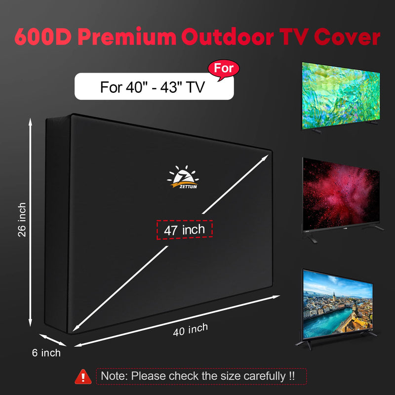 [Australia - AusPower] - Zettum Outdoor TV Cover 43 Inch - 600D TV Cover Weatherproof & Waterproof for 40 to 43 Inch Outdoor TV, Heavy Duty TV Enclosure Protector for Outside Flat Screen TV (Size: 40"L x 6"D x 26"H) 40" - 43" TV 