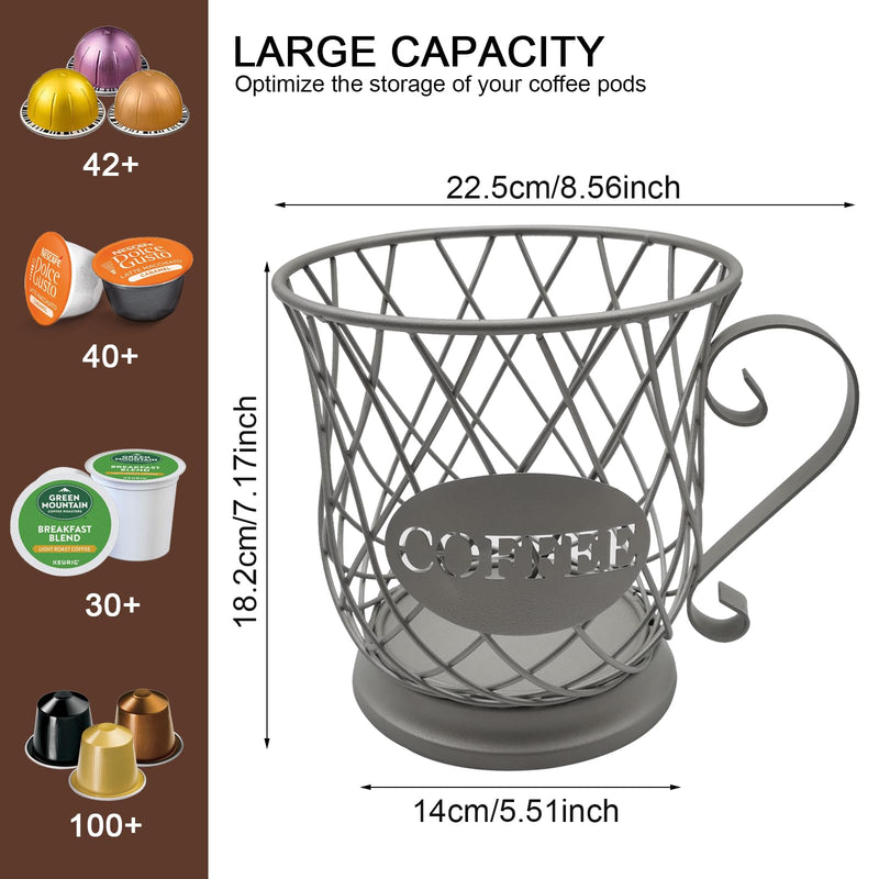 [Australia - AusPower] - MFBJXC Coffee Pods Storage Basket, Coffee Pod Capsule Storage Holder for 35 K Cup Organizer, Coffee Basket Decor for Coffee Bar Countertop-Sliver Sliver 