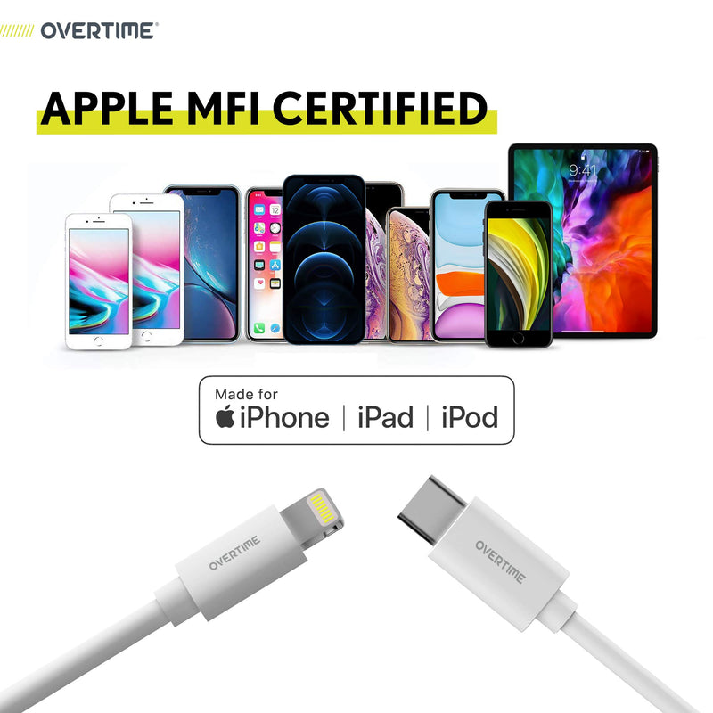 [Australia - AusPower] - iPhone 11/12/13 Overtime Charging Set - MFi Certified USB-C Cable and 20W PD Wall Charger, Designed for iPhone 13 Pro Max Mini, 12 Pro Max,11 pro max, iPad - White (6ft, 1 Pack) 6ft 