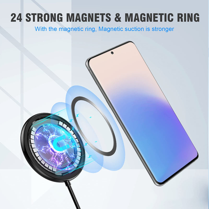 [Australia - AusPower] - DBPOWER Magnetic Wireless Charger, Qi 15W Max Fast Charging Pad with Magnetic Ring for iPhone 13/13 Pro/13 Mini/12/SE 2020/11/X/8,Samsung Galaxy S21/S20/Note 10/S10,AirPods Pro, No AC Adapter 