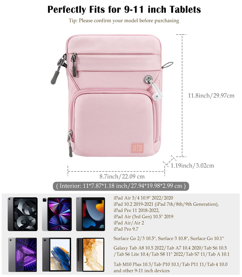 [Australia - AusPower] - Dadanism 9-11 Inch Tablet Sleeve Shoulder Bag for iPad Air 5/4 10.9 2022/2020, iPad 10.2 2021-2019, iPad 10th Gen 10.9 2022, iPad Pro 11 2021, Galaxy Tab A8 10.5, Tab S8 11", Tab S6 Lite 10.4, Pink 