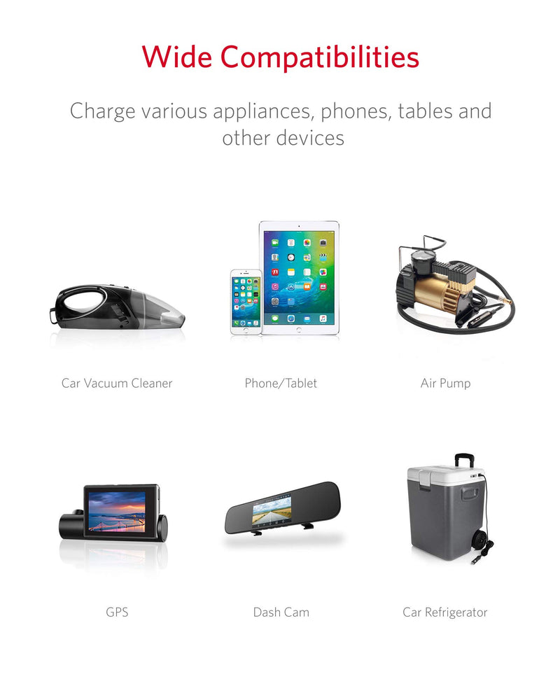[Australia - AusPower] - BESTEK QC3.0 Cigarette Lighter Splitter, 150W 12V/24V Car Charger Adapter DC Outlet Car Charger Splitter with 26 Inches Cord for Cellphone Tablet GPS Dash Cam 