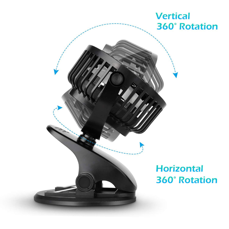 [Australia - AusPower] - SkyGenius Battery Operated Stroller Fan, Rechargeable USB Powered Mini Clip on Desk Fan Black 