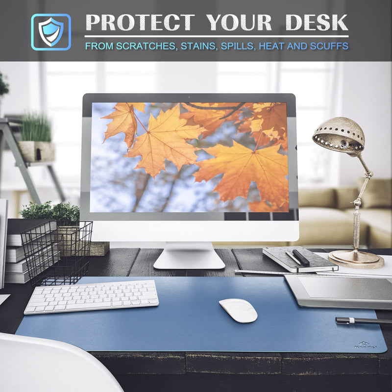 [Australia - AusPower] - K KNODEL Desk Mat, Mouse Pad, Desk Pad, Waterproof Desk Mat for Desktop, Leather Desk Pad for Keyboard and Mouse, Desk Pad Protector for Office and Home (Lake Blue, 35.4" x 17") Lake Blue 35.4" x 17" 