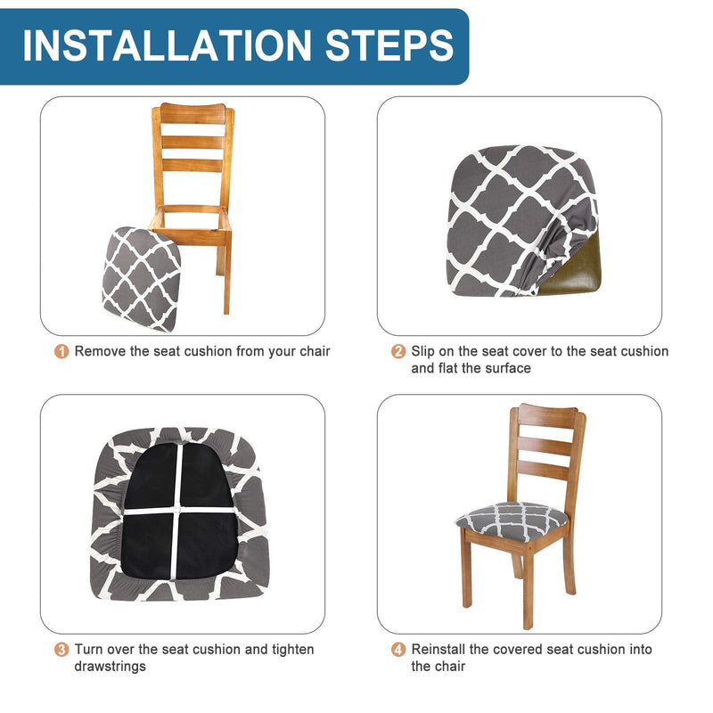 [Australia - AusPower] - SearchI Seat Covers for Dining Room Chairs Stretch Printed Chair Seat Covers Set of 4, Removable Washable Upholstered Chair Seat Protector Cushion Slipcovers for Kitchen, Office(Grey+White) Grey+white 
