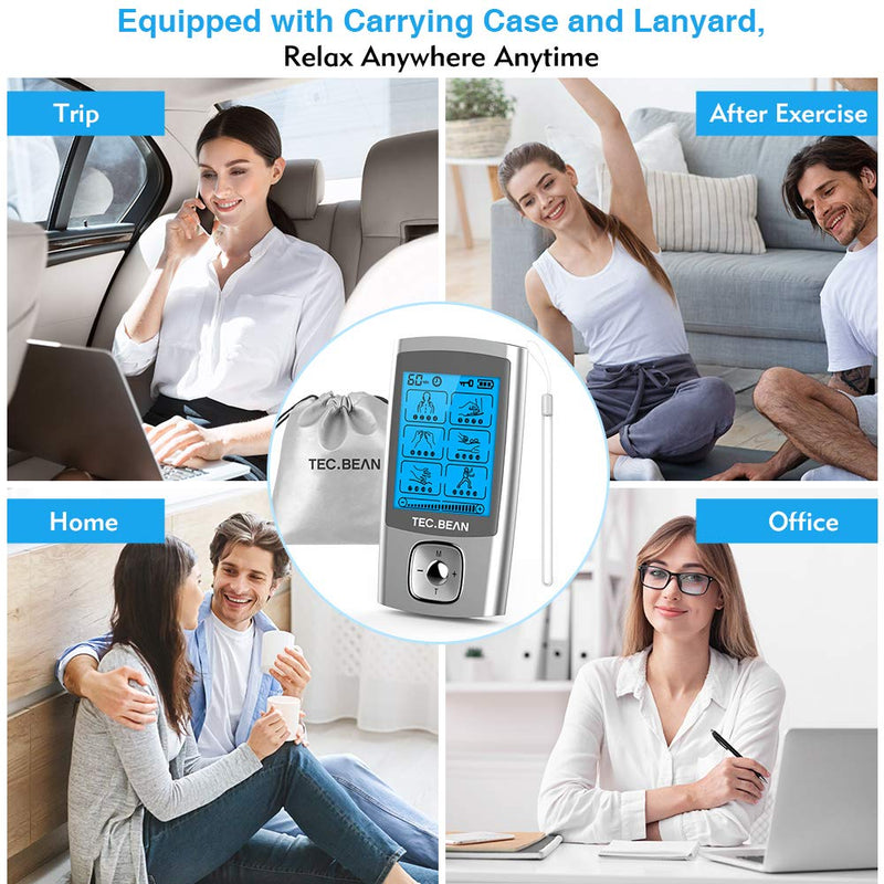[Australia - AusPower] - TEC.BEAN 24 Modes TENS Unit Muscle Stimulator, Rechargeable TENS Machine with 8 Electrode Pads (American Gel), Electric Pulse Massager for Pain Relief Therapy 