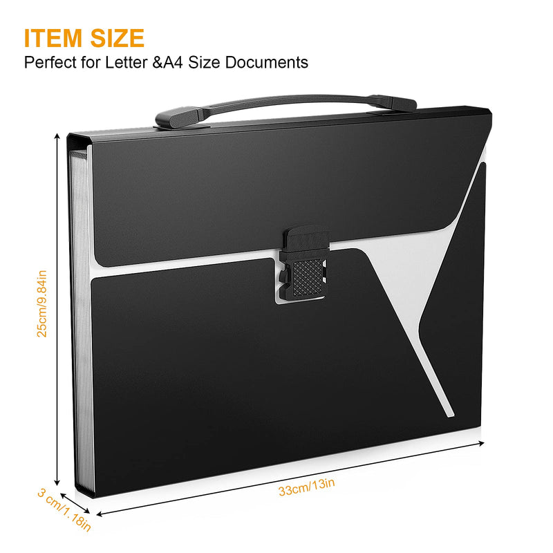 [Australia - AusPower] - ABC life Accordian File Organizer 13 Pockets, Expanding File Folder/ Expandable A4 Letter Size File Box, Accordion Filing Document with Durable Handle for Business Office School Home (Black White) 