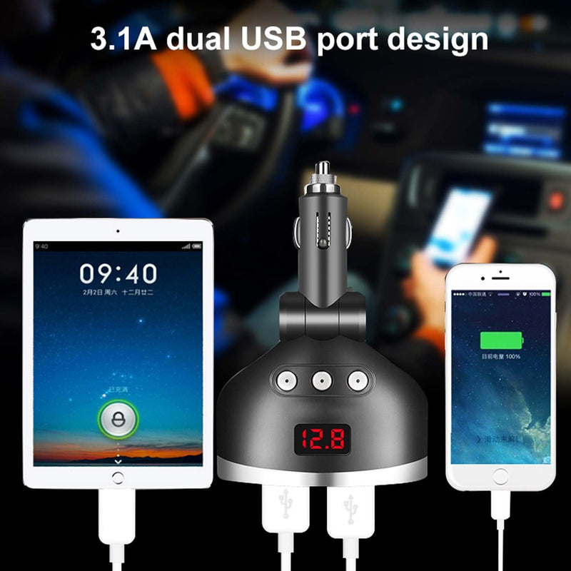 [Australia - AusPower] - Car Charger,120W 3-Socket Cigarette Lighter Power Adapter DC Splitter 3.1A Dual USB Car Charger 12/24V with LED Voltage Display for Smartphone 