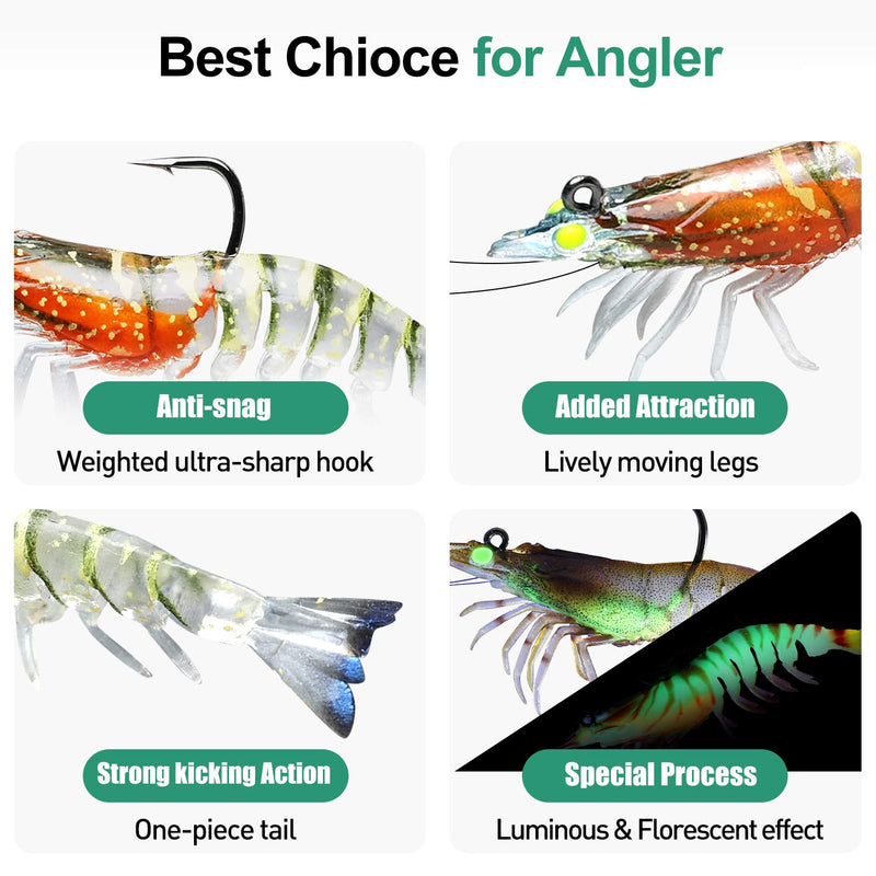 [Australia - AusPower] - TRUSCEND Pre-Rigged Jig Head Fishing Lures, Premium Shrimp Lure with VMC Hook, Weedless Soft Swimbaits for Bass, Fishing Bait with Spinner, Trout Crappie Walleye Fishing Jigs for Freshwater Saltwater 