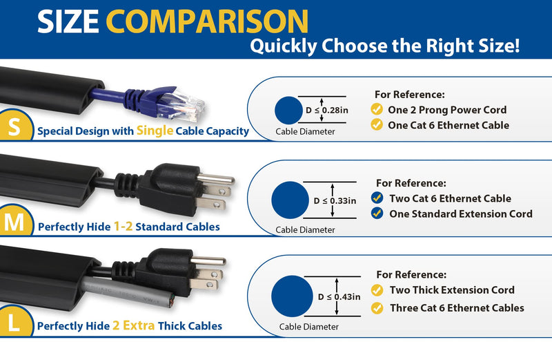 [Australia - AusPower] - Floor Cable Cover, 4ft, Black Wire Cover for Floor, Prevent Cable Trips & Protect Wires, Floor Cord Cover - Cord Cavity - 0.39" (W) x 0.24" (H) Small 