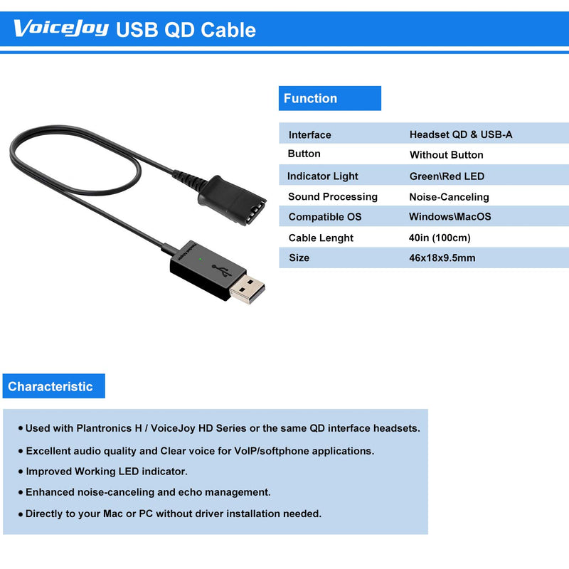 [Australia - AusPower] - VoiceJoy USB Adapter Compatible with Plantronics Quick Disconnect (QD) Wired Headset (Connects Headset to PC, Laptop and Softphones) A12 USB Adapter 