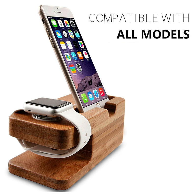 [Australia - AusPower] - AICase Watch Stand, iWatch Bamboo Wood Charging Dock Charge Station Stock Cradle Holder for Apple Watch & iPhone X/ 8 Plus/ 8/7 Plus 6 6 Plus 5S 5 (Bamboo Wood II) Light Brown 
