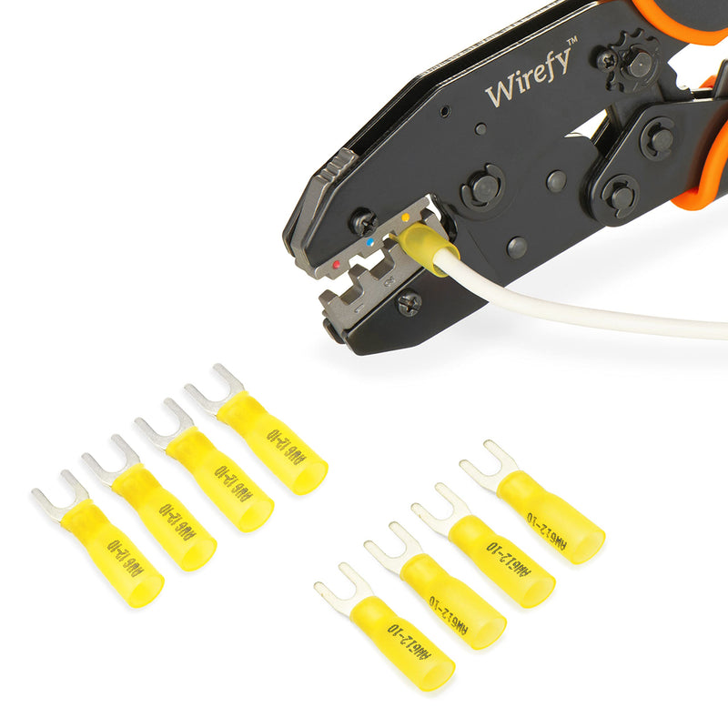 [Australia - AusPower] - Wirefy 90 PCS Heat Shrink Fork Connectors #8 - Marine Grade Fork Terminals - Spade Fork Wire Connectors - Yellow 12-10 Gauge Fork #8 