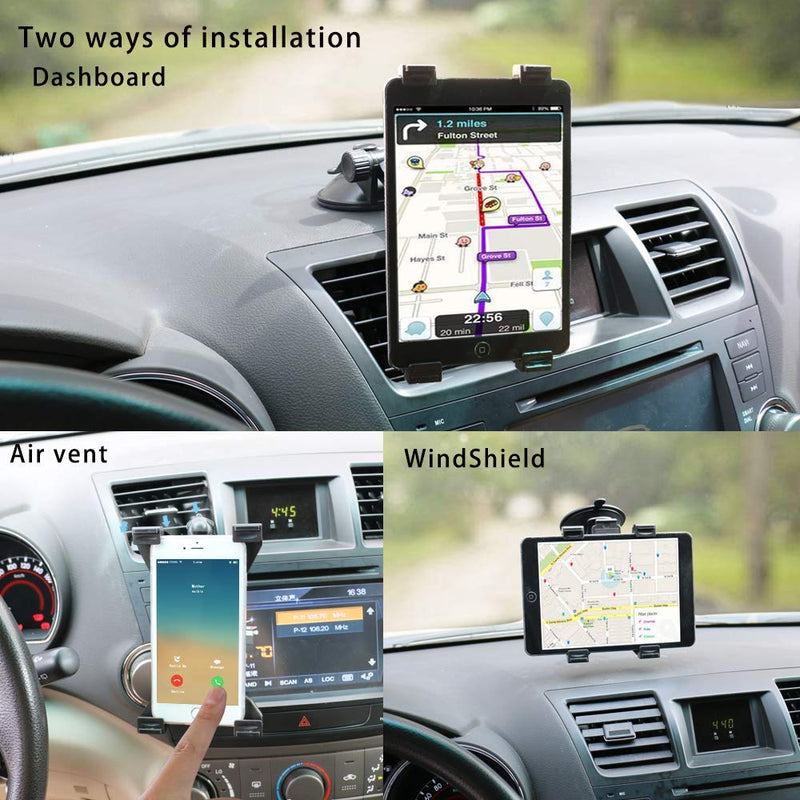 [Australia - AusPower] - Randconcept 3-in-1 Tablet Holder Car Air Vent Mount - [ Strong Suction Cup Version ] Universal Dashboard Windshield Cradle for iPad, iPad Mini, Samsung Galaxy | Fits All 6"- 10.5" Tablets 