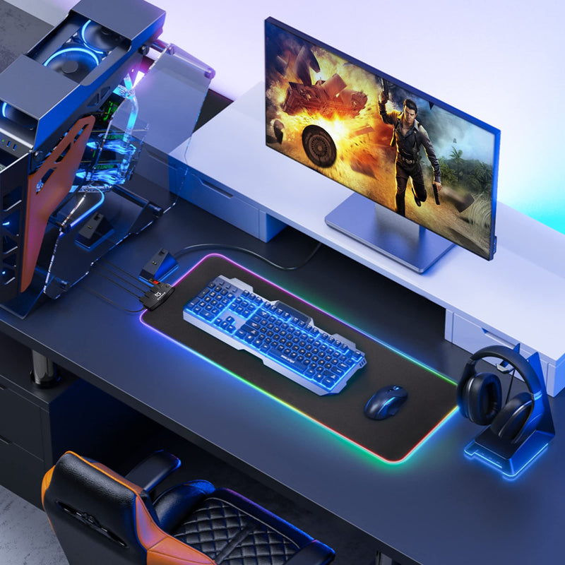 [Australia - AusPower] - Gimars RGB Gaming Mouse Pad with 4 USB Hubs, 15 LED Light Modes Mouse Pad, Extra Large，Non-Slip Rubber Base, Waterproof Desk Pad for Desk Laptop Computer, PC Games, Office Black-RGB+Usb Port 