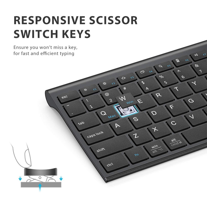 [Australia - AusPower] - Bluetooth Keyboard, iClever DK03 Wireless Keyboard Multi-Device Keyboard, Dual Mode (Bluetooth 4.2 + 2.4G) Ultra Slim Full Size Keyboard for Mac, iPad, Apple, Connect Up to 3 Devices (Black) 
