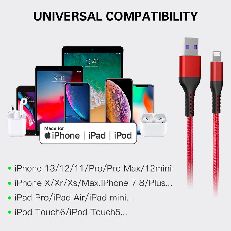 [Australia - AusPower] - iPhone Charger Cord 10FT, RJJ Apple Lightning Cable Nylon Braided 2 Pack iPhone USB Charging Cable High Speed Data Transfer Cord for iPhone 13/12/11 Pro Max/XS/XR/XS Max/8/7/6/5S/ iPad iPod AirPods 2 Pack 10ft 