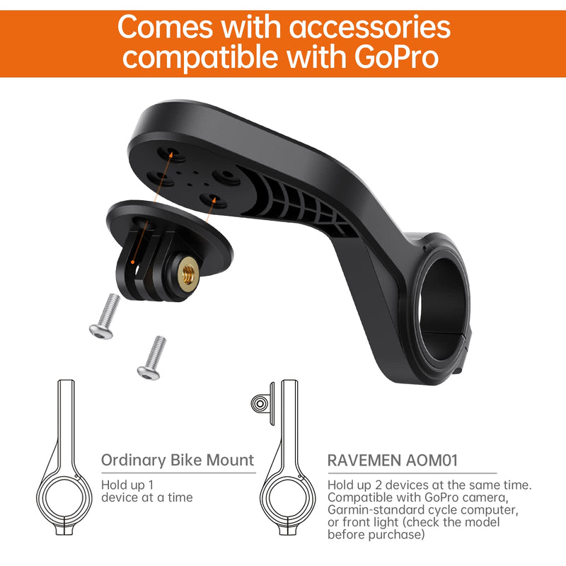 [Australia - AusPower] - Ravemen AOM01 Out-Front Mount Compatible with Garmin/COOSPO/CYCPLUS/iGPSOPORT Bike Computers/GoPro/ FR160 - Fit 31.8mm Handlebars 