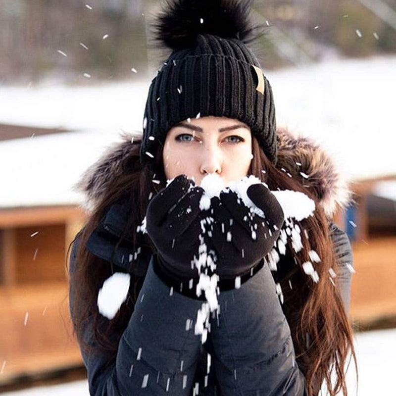 [Australia - AusPower] - FURTALK Womens Winter Knitted Beanie Hat with Faux Fur Pom Warm Knit Skull Cap Beanie for Women… 01-black 