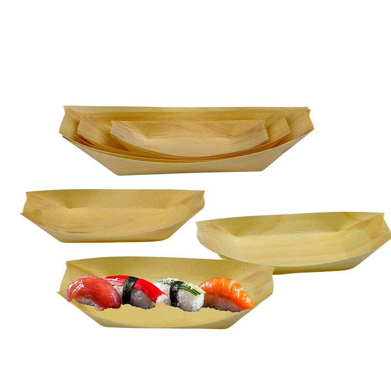 [Australia - AusPower] - 50 Pack 5" Disposable Wood Boat Plates Dishes Better Than Bamboo 100% Compostable And Biodegradable Eco Friendly Party Plates By Snowkingdom 50 5INCH 