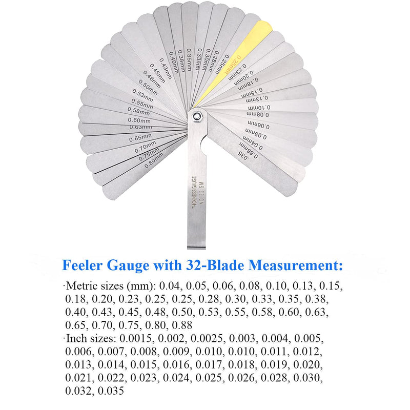 [Australia - AusPower] - ZUZUAN 1 Pack Feeler Gauge with 32-Blade and 1 Pack Offset Feeler Gauge with 16-Blade, Gauge Dual Marked Metric and Imperial Gap Measuring Tool 