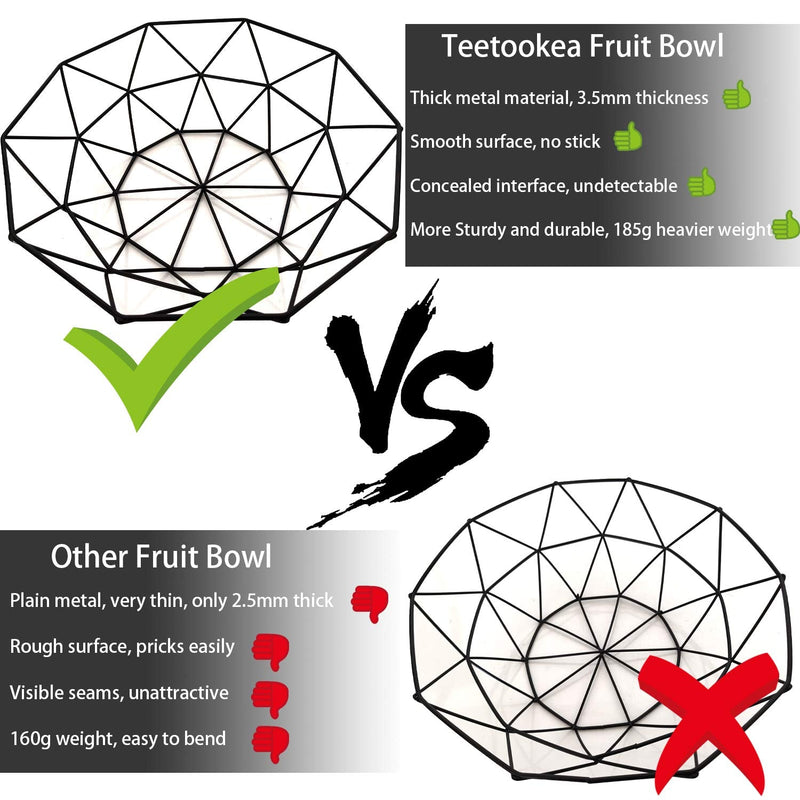 [Australia - AusPower] - Teetookea Metal Wire Fruit Bowl, Iron Arts Fruit Storage Baskets for Kitchen Counter, Countertop, Home Decor, Table Centerpiece Decorative hold Vegetables, Bread, Snacks, Potpourris Black 