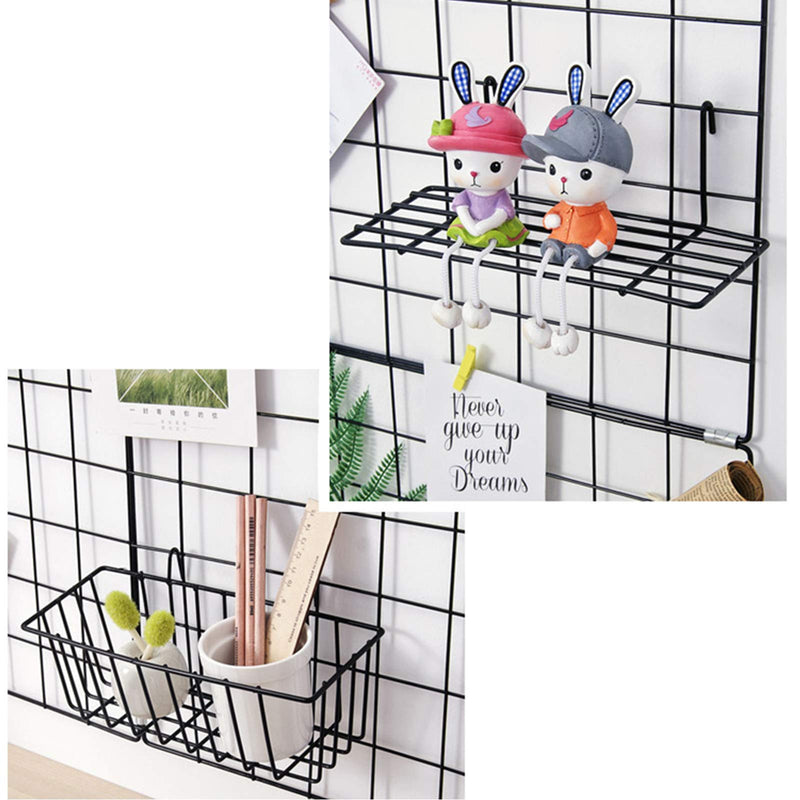[Australia - AusPower] - GBYAN Grid Wall Basket Wall Grid Accessories Wire Straight Shelf with Hooks Wall Organizer for Grid Panel Board, 2 Pack black A 