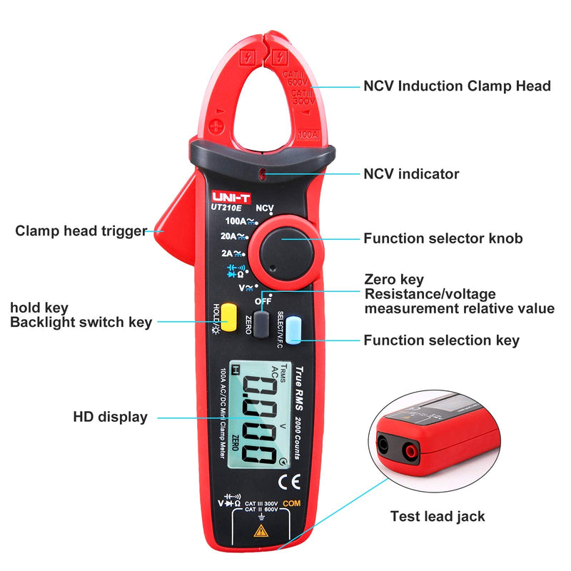 [Australia - AusPower] - YIRU UNI-T UT210 Series True RMS Digital Clamp Meter AC/DC Voltage Tester with ohm, Capacitance Measurement Small 