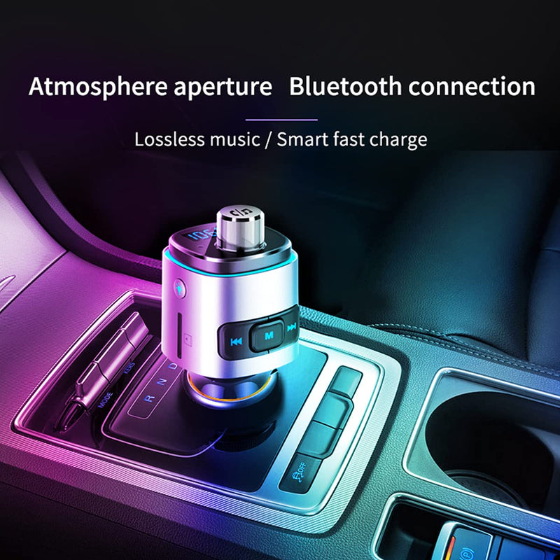 [Australia - AusPower] - ILOKEY Bluetooth FM Transmitter for Car, 7 Color LED Backlit Bluetooth Car Adapter with QC3.0 Charging, Support Siri Google Assistant, USB Flash Drive, microSD Card, Handsfree Car Kit (BC42) BC42 