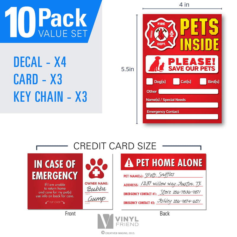 [Australia - AusPower] - Vinyl Friend Pet Alert Stickers - FIRE Safety Alert and Rescue (5 Pack) - Save Your Pets encase of Emergency or Danger Pets in Home for Windows, Doors Sign (Small, DISP) 10 PACK Display 