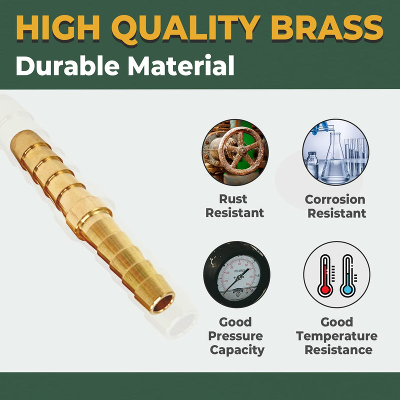 [Australia - AusPower] - Brass Barb Union Fittings, LIONMAX Barb Splicer Mender Hose Fittings 4 PCS, 1/4 Inch to 1/4 Inch Barb Hose ID, with 8 Hose Clamps, for Air/Water/Fuel/Oil 