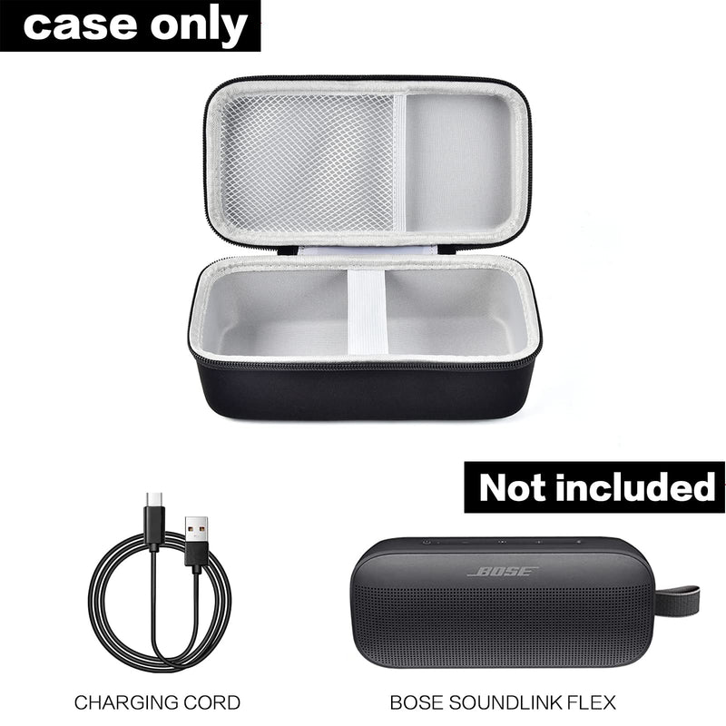 [Australia - AusPower] - Case Compatible with Bose SoundLink Flex Bluetooth Portable Wireless Waterproof Speaker, Hard Travel Carrying Storage Holder with Mesh Pocket for Charging Cable -Black(Box Only) Black 