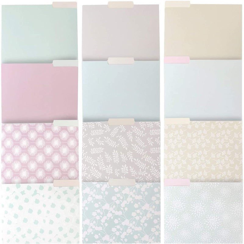 [Australia - AusPower] - Pastel Decorative File Folders for Women, Classroom Supplies, Letter Size, 1/3-Cut Tabs, (12 Pack) 