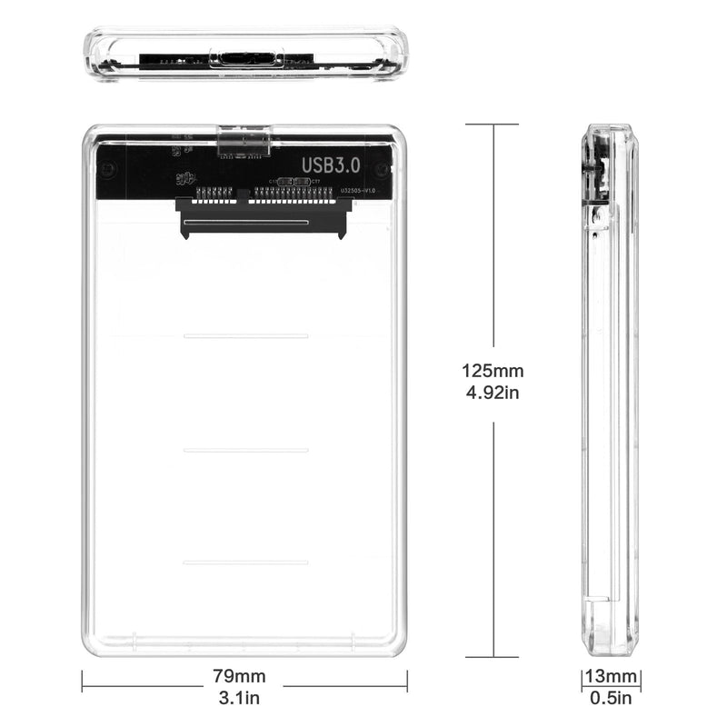 [Australia - AusPower] - 2.5" USB 3.0 Hard Drive Enclosure - Clear External SATA HDD and SSD Case for 7mm/9.5mm Support UASP Tool-Free Design 