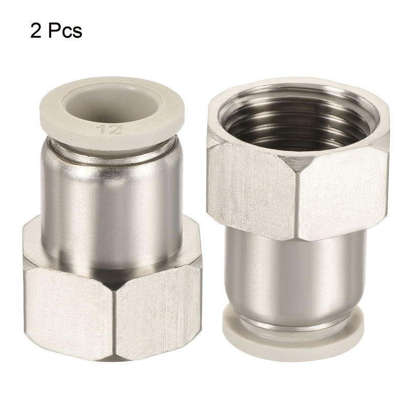 [Australia - AusPower] - MECCANIXITY Push to Connect Fittings 1/2PT Female Thread Fit 12mm Tube OD Nickel-Plated Copper Straight Union Fitting, Pack of 2 