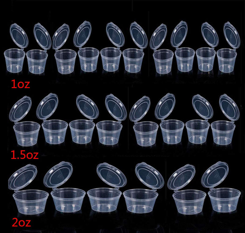 [Australia - AusPower] - Kbraveo 120PCS 3 Size Leak Proof Plastic Condiment Souffle Containers with Attached Lids,Plastic Condiment Cup with Lid,Souffle Cups,Jello Shot Cups,Disposable Souffle Cups(1OZ,1.5OZ,2OZ) 