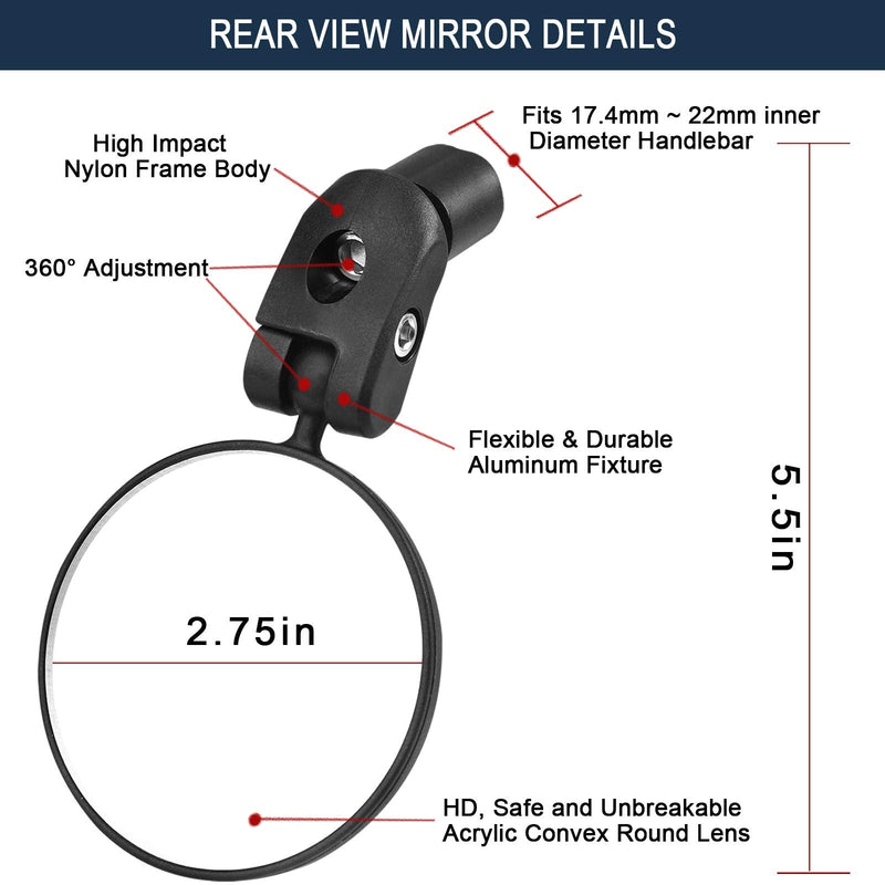 [Australia - AusPower] - Sanctus Bike Mirror, 2Pcs Adjustable Bicycle Riding Rear View Mirror, Universal HD Safety Rearview Mirror, 360˚ Rotatable Handlebar Rearview Mirrors for Mountain Road Cycling Bikes 