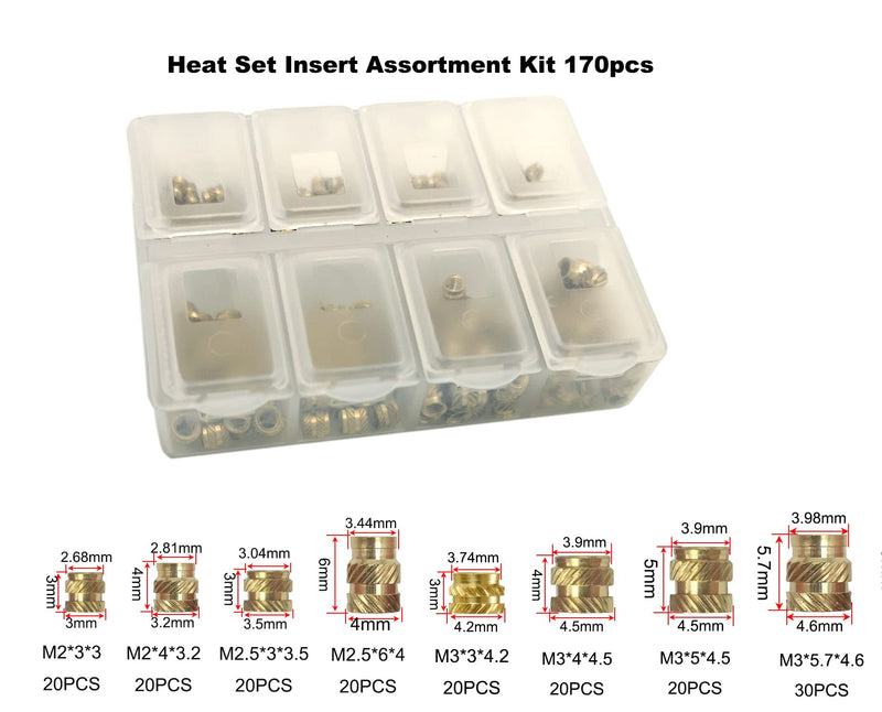 [Australia - AusPower] - ShineNow M2 M2.5 M3 Heat Set Inserts for 3D Printing Threaded Brass Insert Knurled Nuts for Plastic 170pcs M2 M2.5 M3 Kit 170 