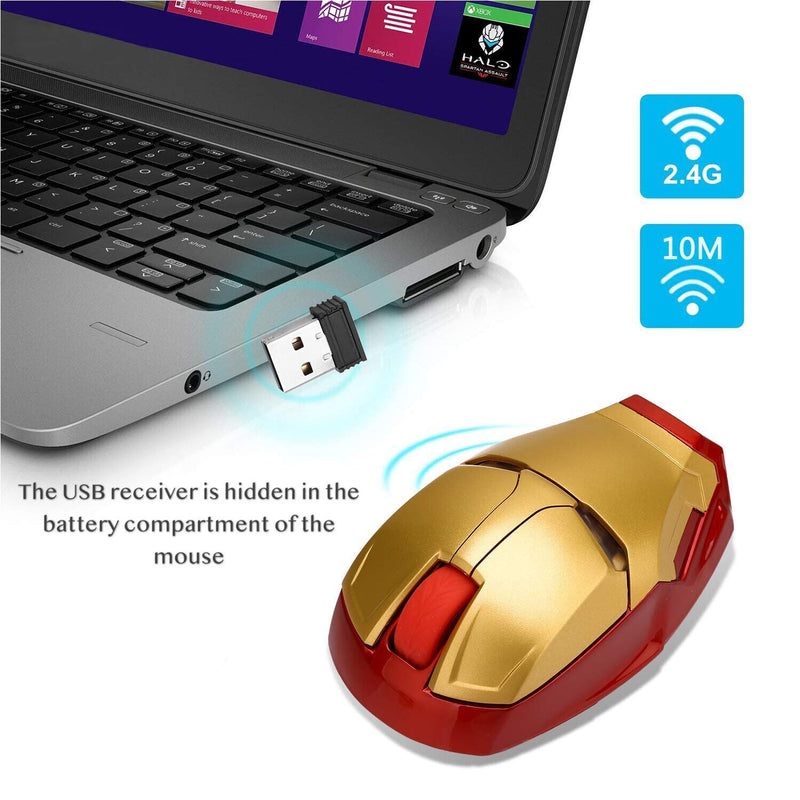 [Australia - AusPower] - Cool Wireless Mouse 2.4 G Portable Game Optical Mice with USB Receiver for Notebook PC Laptop Computer MacBook + 8G USB Flash Drive Gold 