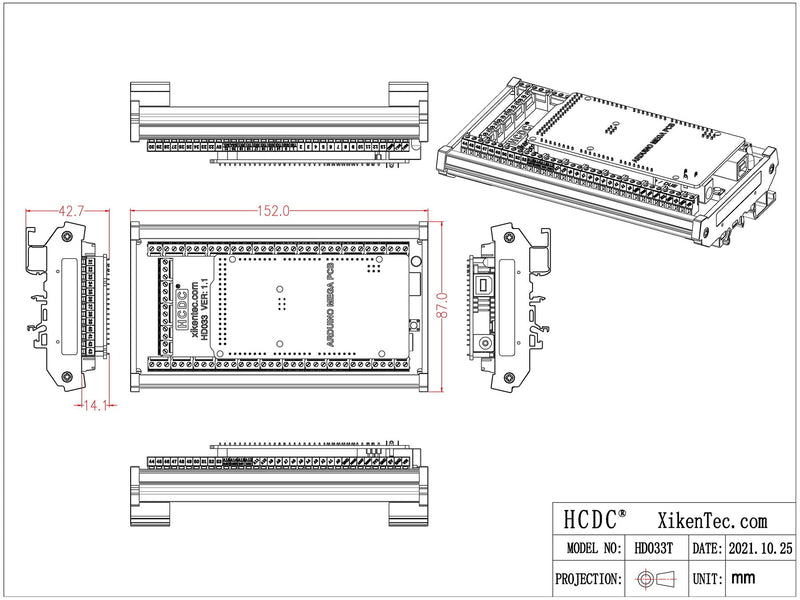 [Australia - AusPower] - DIN Rail Mount Pinout Breakout Terminal Block Module for Arduino MEGA-2560 R3 / Due 