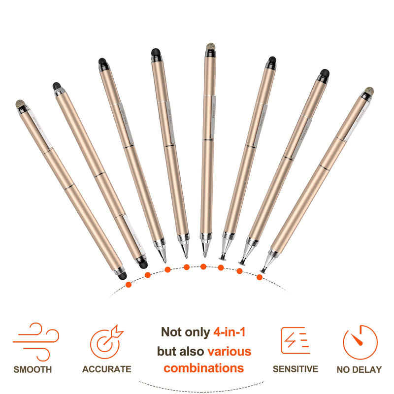 [Australia - AusPower] - Penyeah Stylus pens for Touch Screens - [4-in-1] High Sensitivity and Precision Touch Screen Stylus Disc Tip,Black Rubber Tip & Mesh Fiber Tip Universal for All Capacitive Touch Screen Device (Gold) Gold 